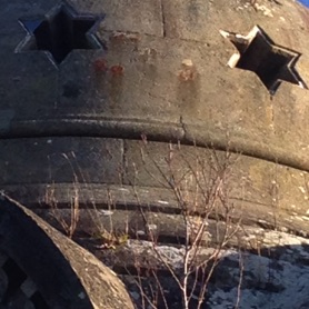 The roof, with gaping holes and saplings